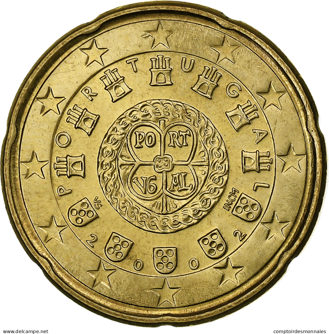 Portugal, 20 Euro Cent, 2002, Lisbonne, SUP, Laiton, KM:744 - Portogallo