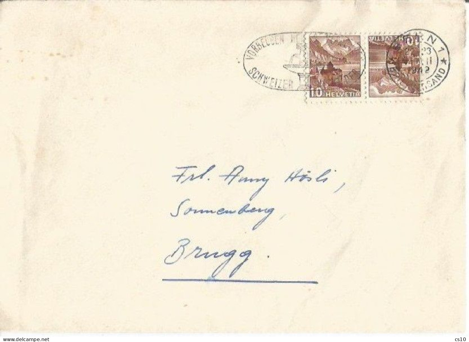 Suisse Tete Beche C.5+c.5 Chillon K36  Simple Franking CV Bern 28jul1942 X Brugg - Tête-bêche