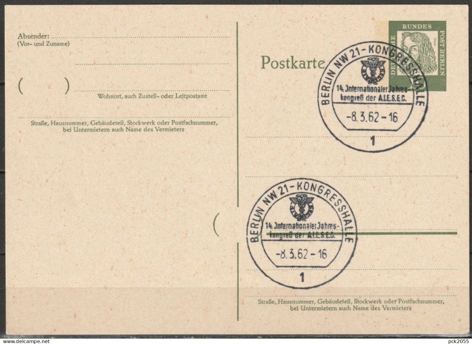 Berlin Ganzsache 1961 Mi.-Nr. P 51 Sonderstempel BERLIN-Kongresshalle 8.3.62  ( PK 222 ) - Postales - Usados