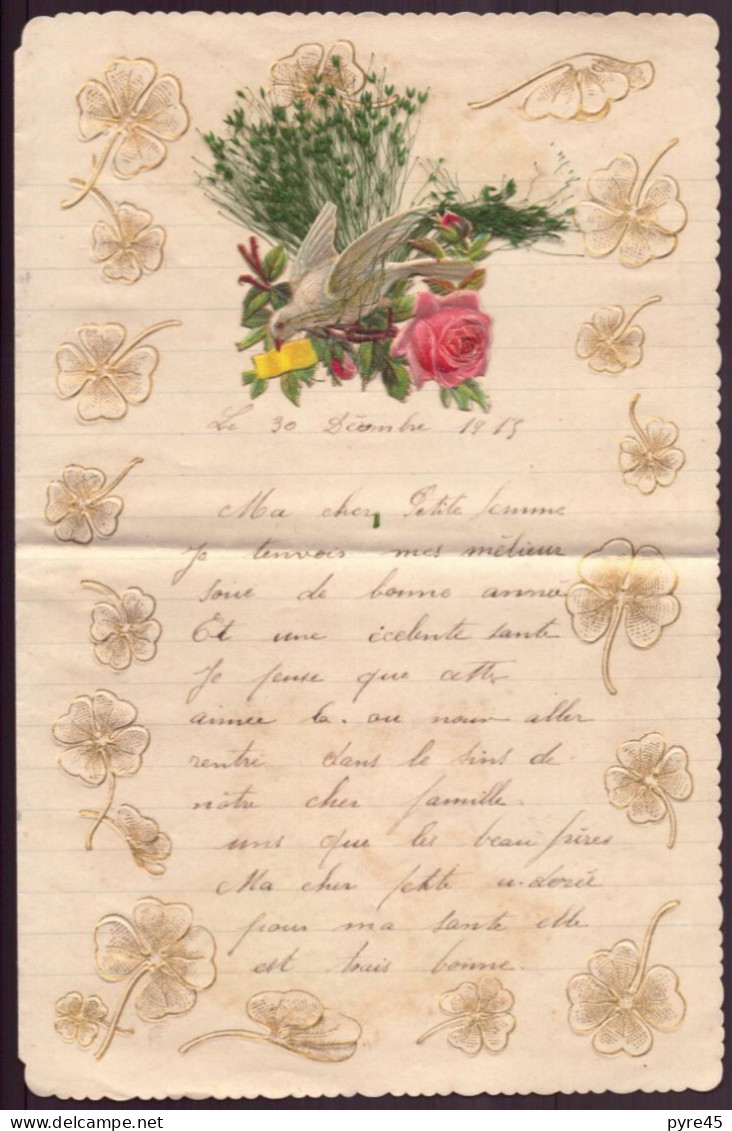 Lettre Manuscrite Avec Decoupis " Colombe, Rose Et Feuillage " 1915 - Unclassified