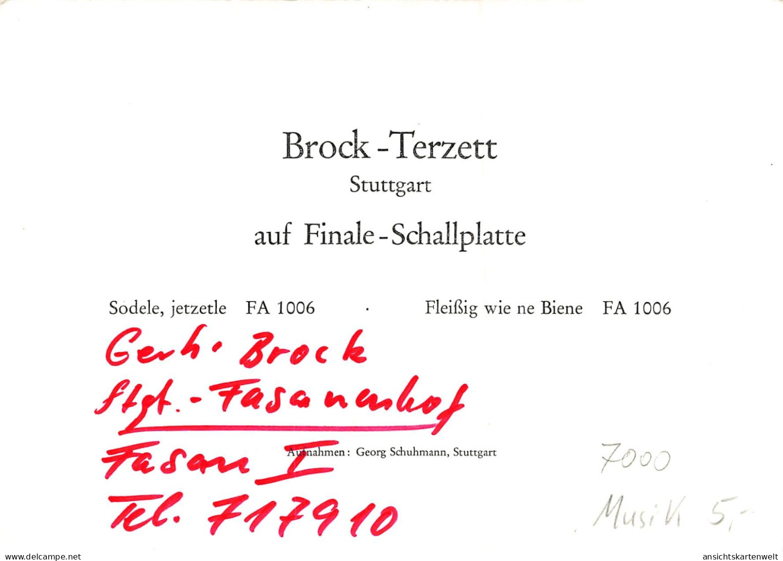 Brock-Terzett Stuttgart Ngl #161.160 - Musique Et Musiciens