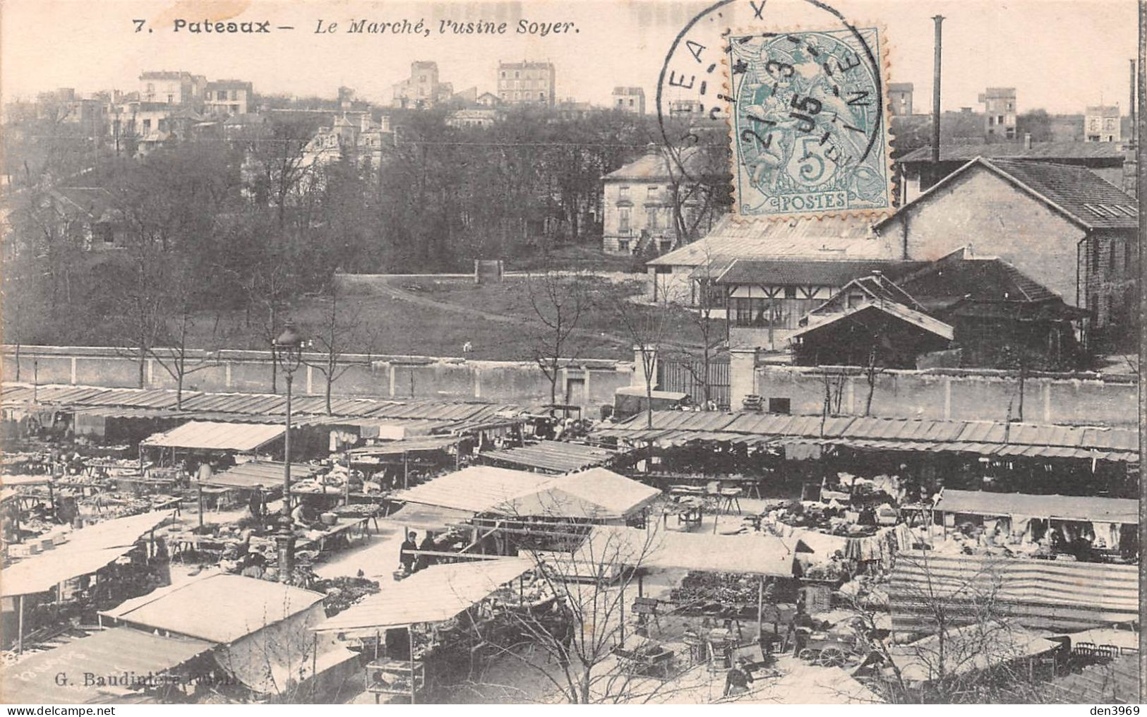 PUTEAUX (Hauts-de-Seine) - Le Marché, L'usine Soyer - Voyagé 1905 (2 Scans) Ambut, Rue Notre-Dame à Guibray Calvados - Puteaux