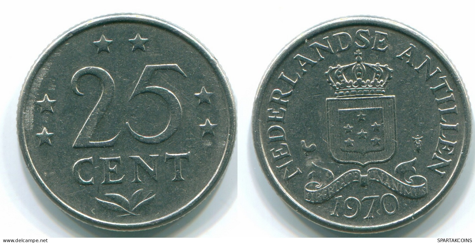 25 CENTS 1970 ANTILLES NÉERLANDAISES Nickel Colonial Pièce #S11433.F.A - Antilles Néerlandaises