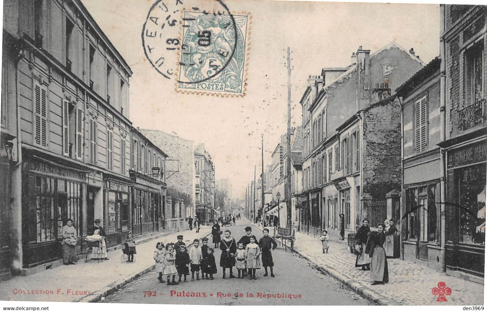 PUTEAUX (Hauts-de-Seine) - Rue De La République - Voyagé 1905 (2 Scans) Marthe Jullien, Rue Du Pot D'Etain à Falaise - Puteaux