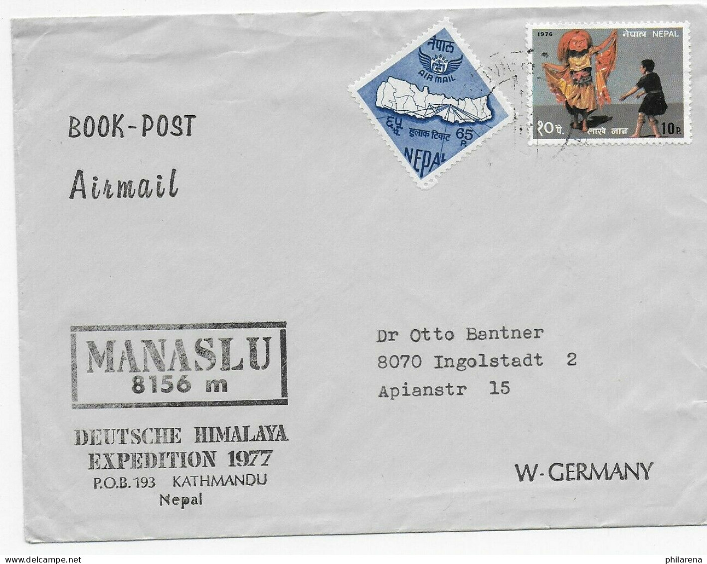 Book Post Air Mail: Deutsche Himalaya Expedition 1977, Kathmandu Nach Ingolstadt - Nepal