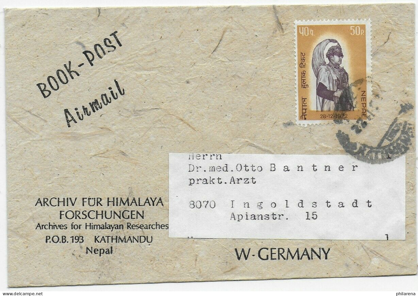 Kathmandu, Deutsche Evererst Lhotse Expedition 1972, Air Mail, Book Post - Nepal