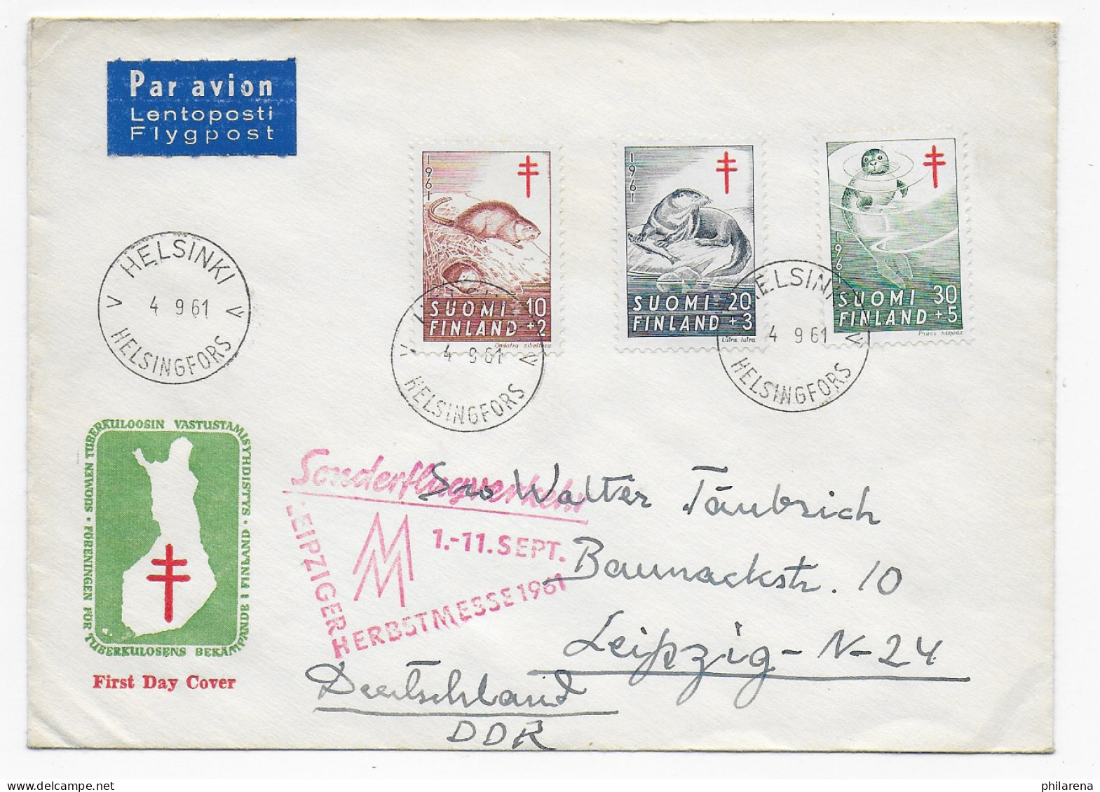 Air Mail Helsinki FDC To Leipzig: Sonderflugverkehr Leipziger Messe 1961 - Other & Unclassified