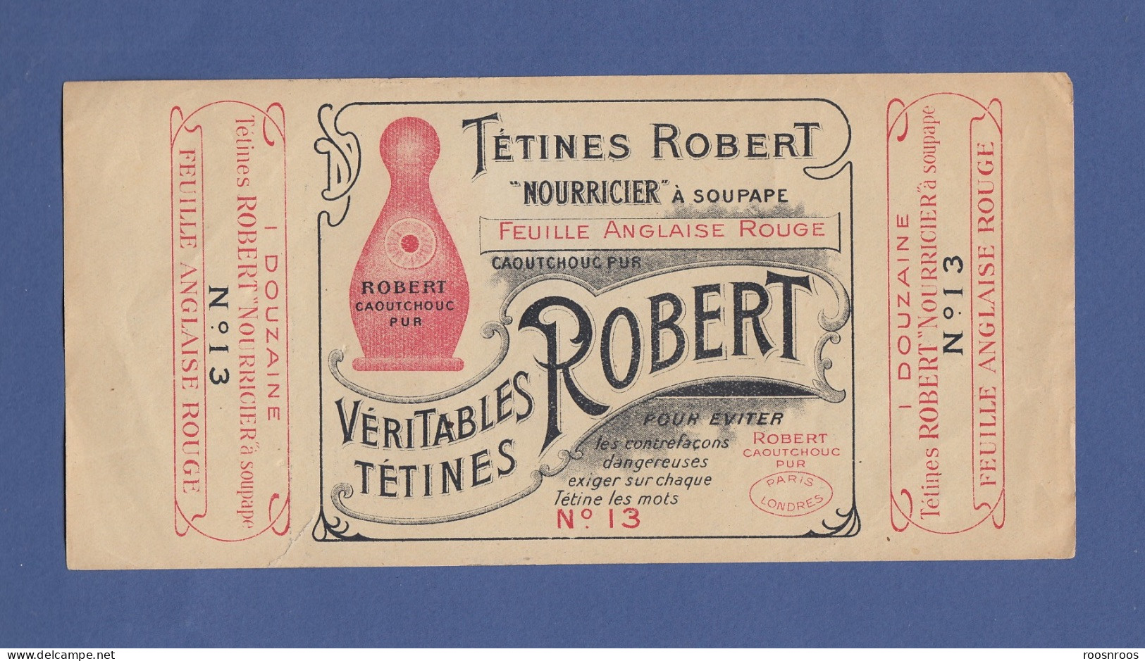 VIEILLE ETIQUETTE  TETINES ROBERT  NOURRICIER A SOUPAPE - Publicidad