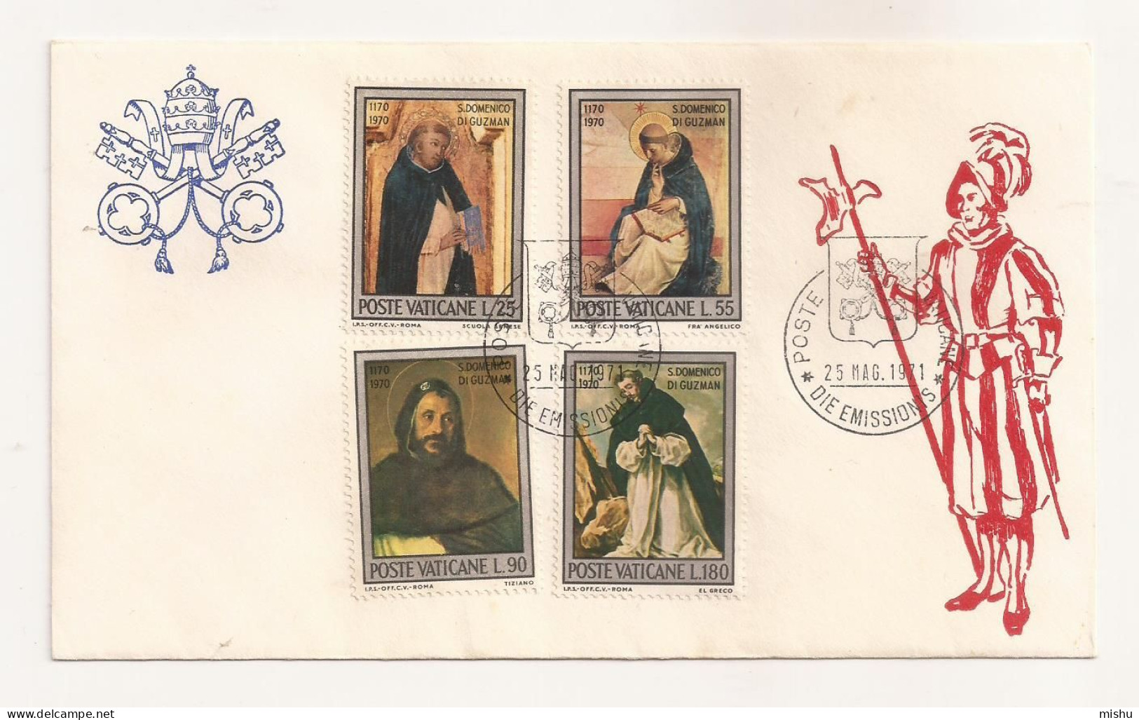 P7 Envelope FDC- VATICAN - S. Domenico Di Guzman - First Day Of Issue ,uncirculated 1971 - FDC