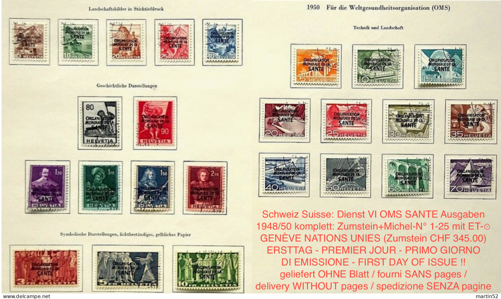 Dienst VI OMS SANTE Ausgabe 1948/50 Komplett: Zu+Mi-N° 1-25 Mit ET-⊙ GENÈVE NATIONS UNIES (Zumstein CHF 345.00) - Service