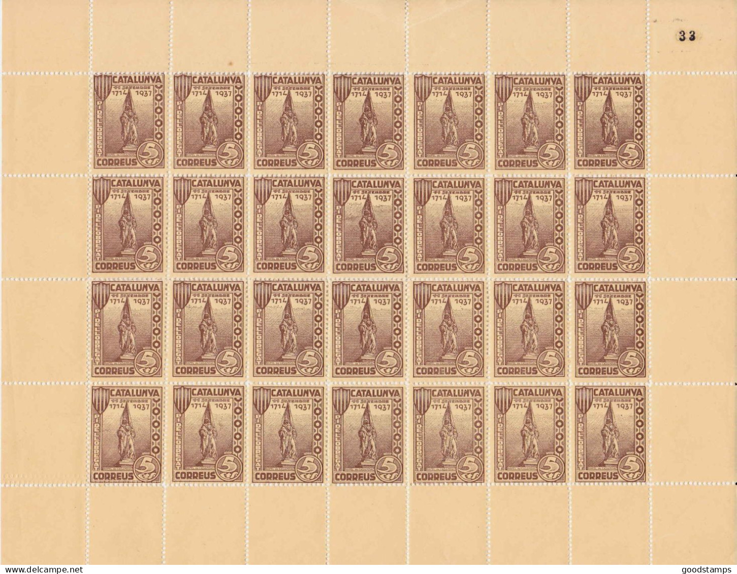 Catalonia 1937 Block - Spain Civil War, Local Series Rafael Mini Sheet Of 28, MNH - Viñetas De La Guerra Civil