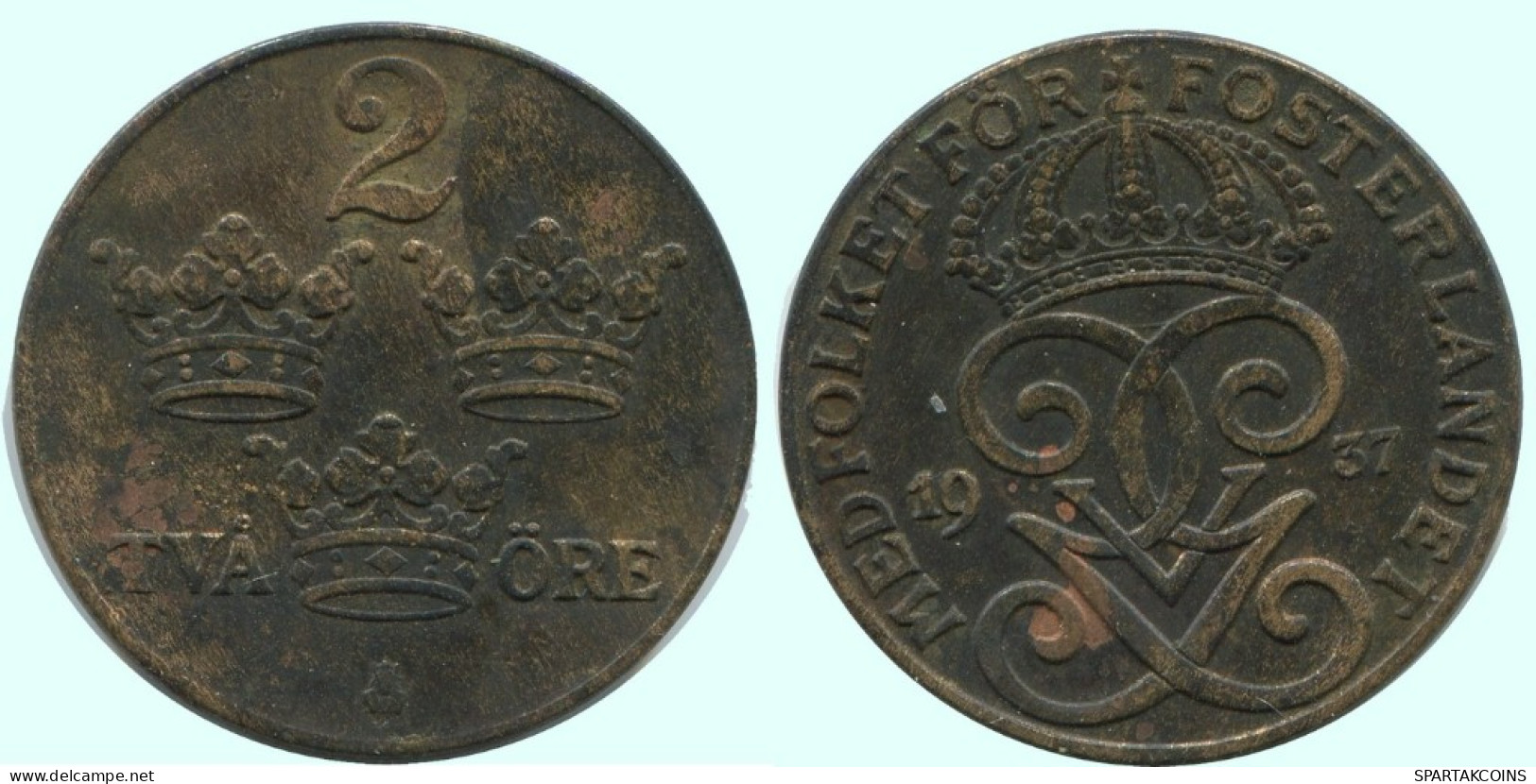 2 ORE 1937 SWEDEN Coin #AC812.2.U.A - Schweden