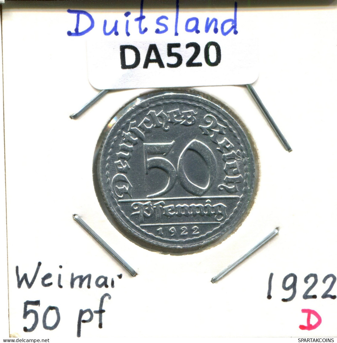 50 PFENNIG 1922 D DEUTSCHLAND Münze GERMANY #DA520.2.D.A - 50 Renten- & 50 Reichspfennig