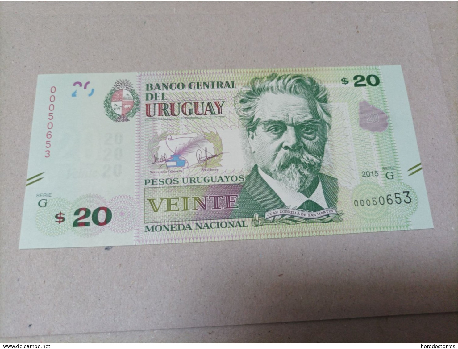 Billete Uruguay, 20 Pesos, Año 2015, Nº Bajisimo 00050653, UNC - Uruguay