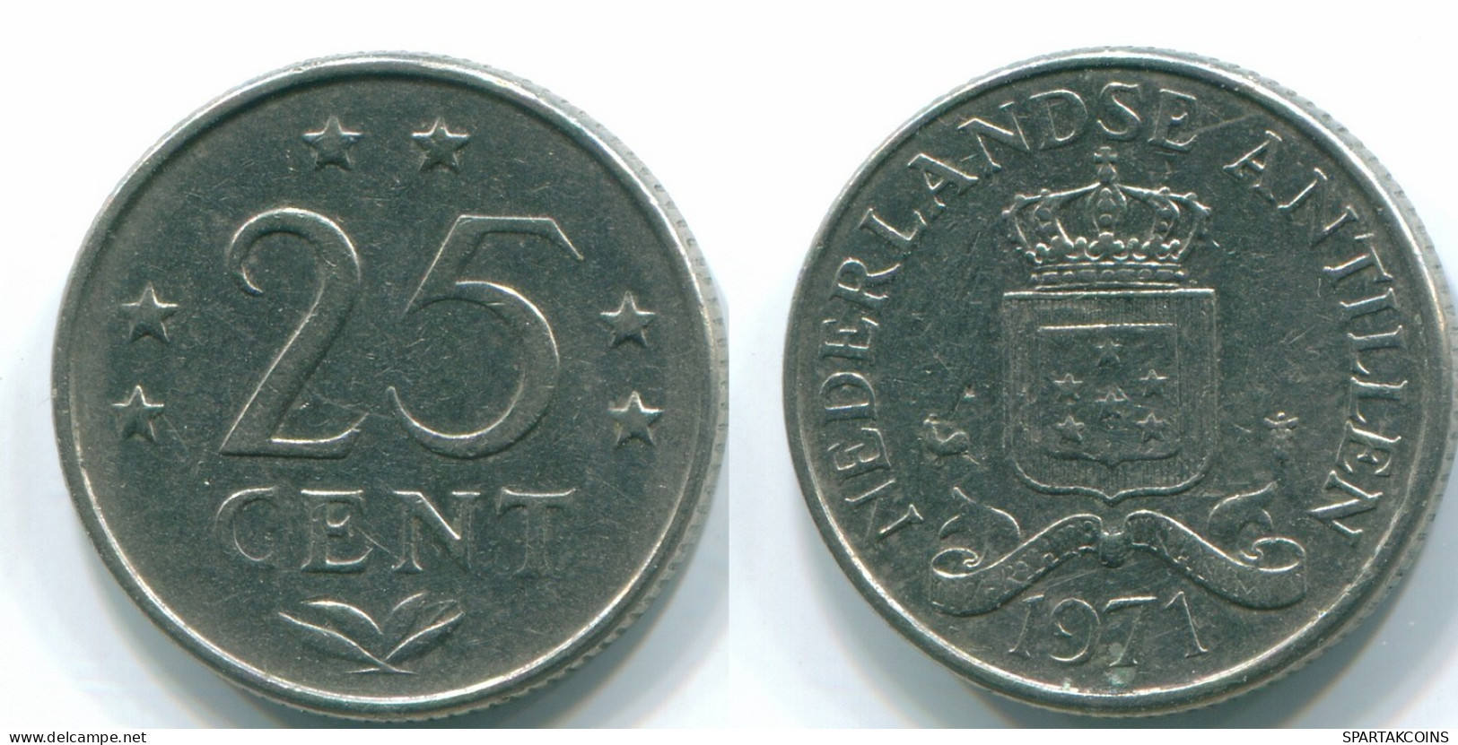 25 CENTS 1971 NETHERLANDS ANTILLES Nickel Colonial Coin #S11499.U.A - Antille Olandesi