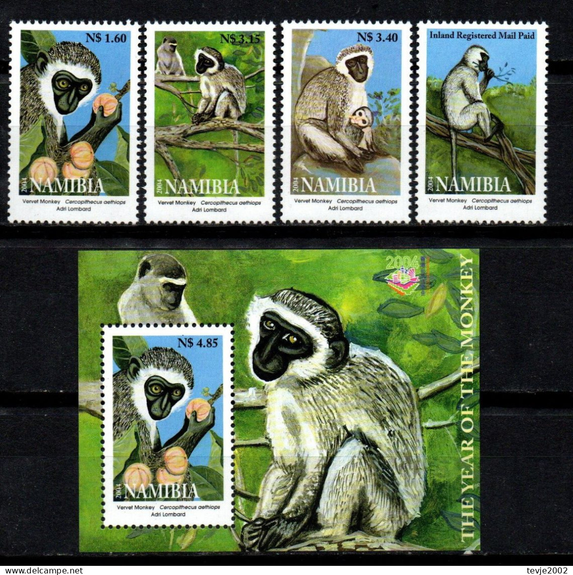 Namibia 2004 - Mi.Nr. 1115 - 1118 + Block 59 - Postfrisch MNH - Tiere Animals Affen Monkeys - Mono