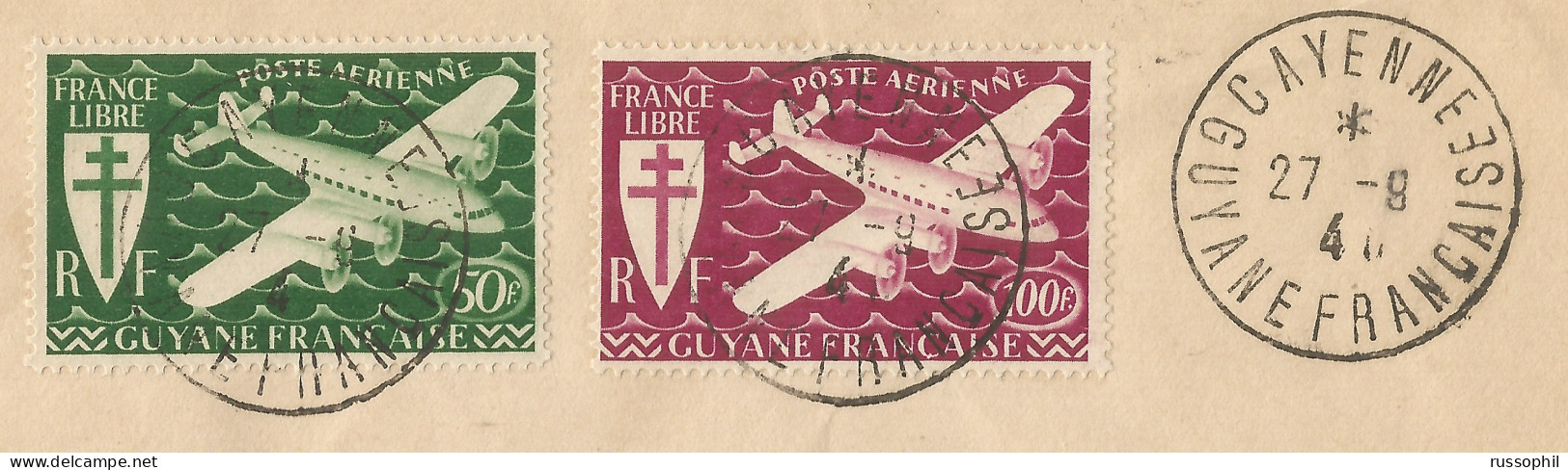 GUYANE - 150 FR.  FRANKING ON AIR MAILED REGISTERED COVER FROM CAYENNE TO THE USA - 1946 - Brieven En Documenten