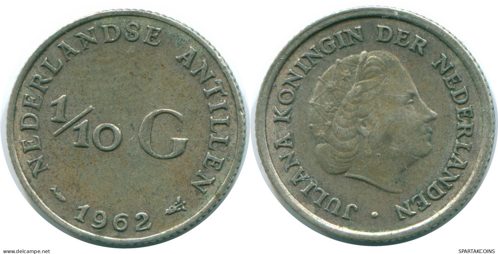 1/10 GULDEN 1962 ANTILLAS NEERLANDESAS PLATA Colonial Moneda #NL12453.3.E.A - Antille Olandesi