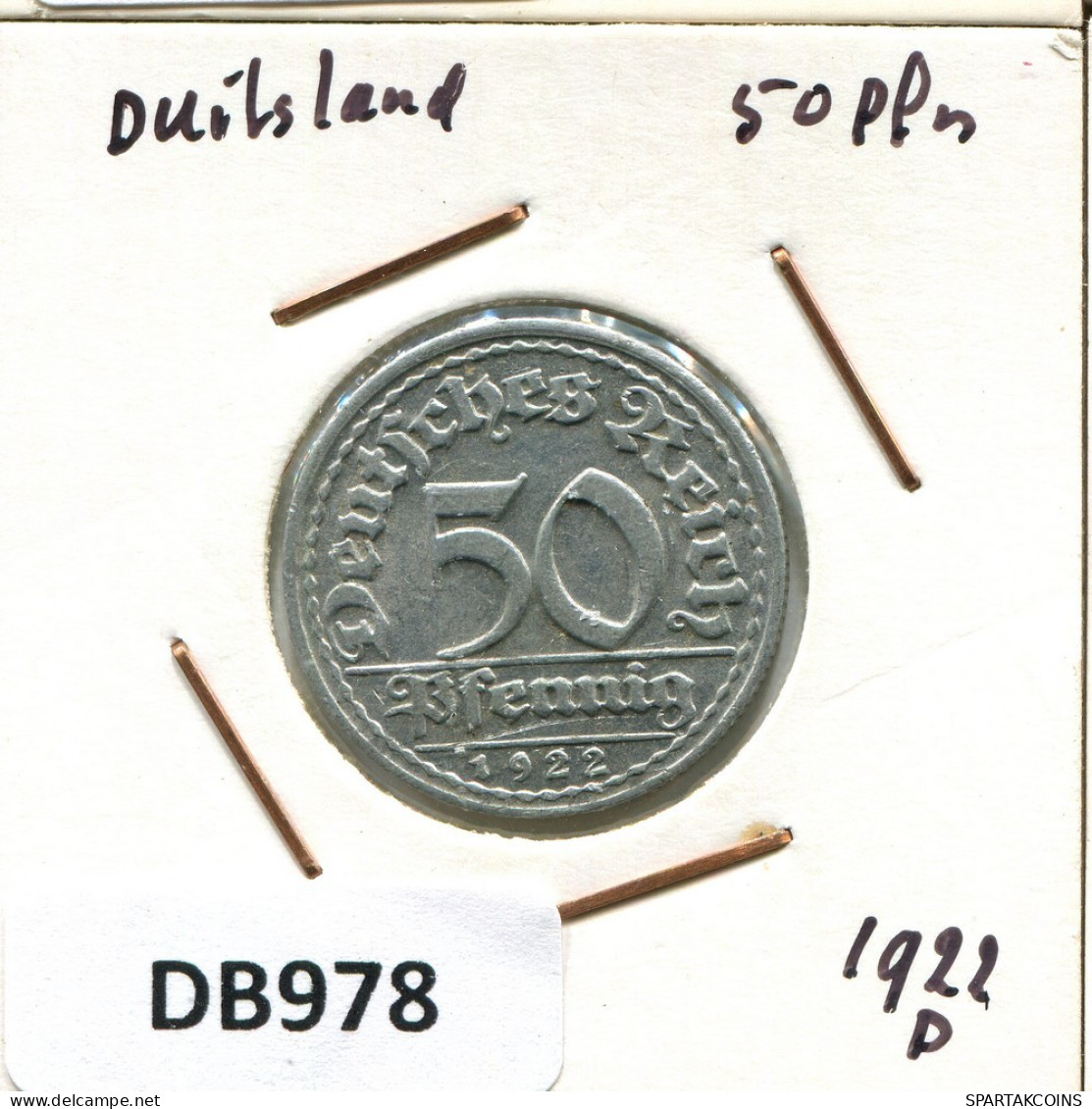50 PFENNIG 1922 D ALEMANIA Moneda GERMANY #DB978.E.A - 50 Renten- & 50 Reichspfennig