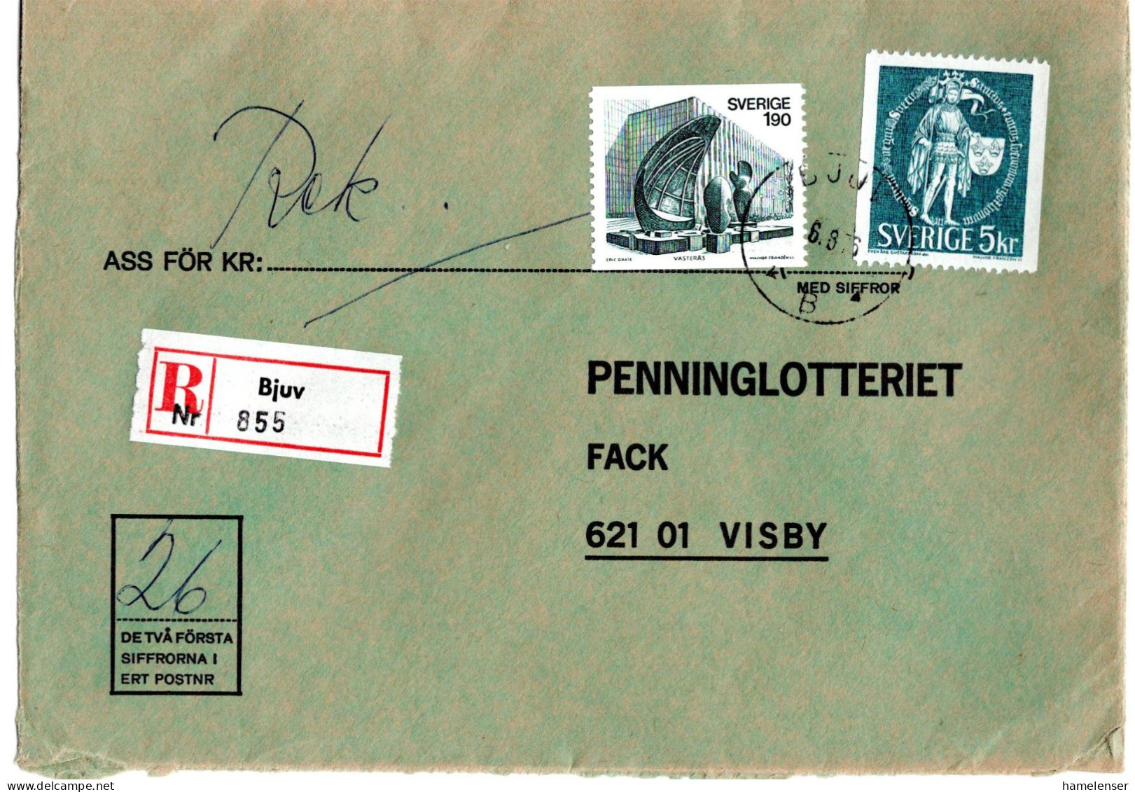 76611 - Schweden - 1976 - 5Kr Herold MiF A R-Bf BJUV -> Visby - Cartas & Documentos