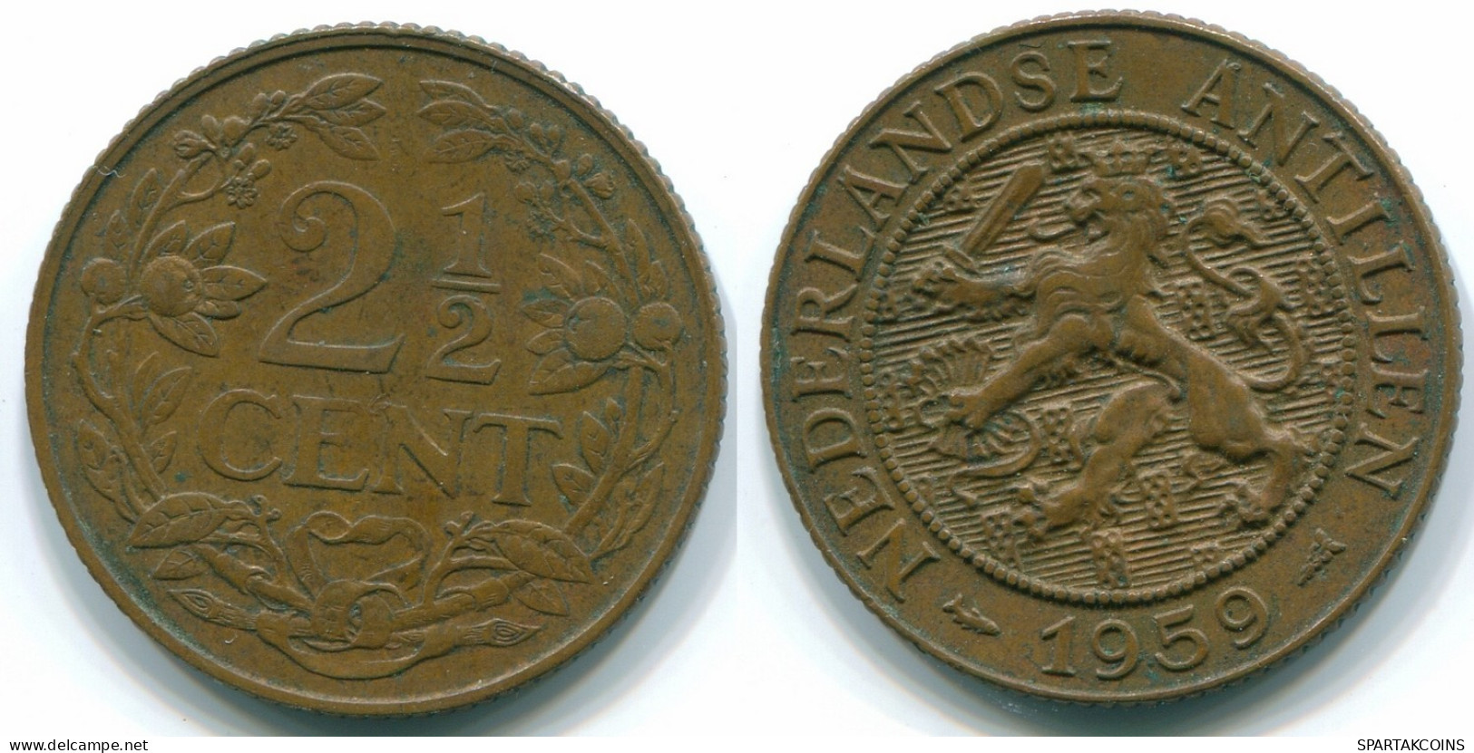 2 1/2 CENT 1959 CURACAO Netherlands Bronze Colonial Coin #S10159.U.A - Curacao