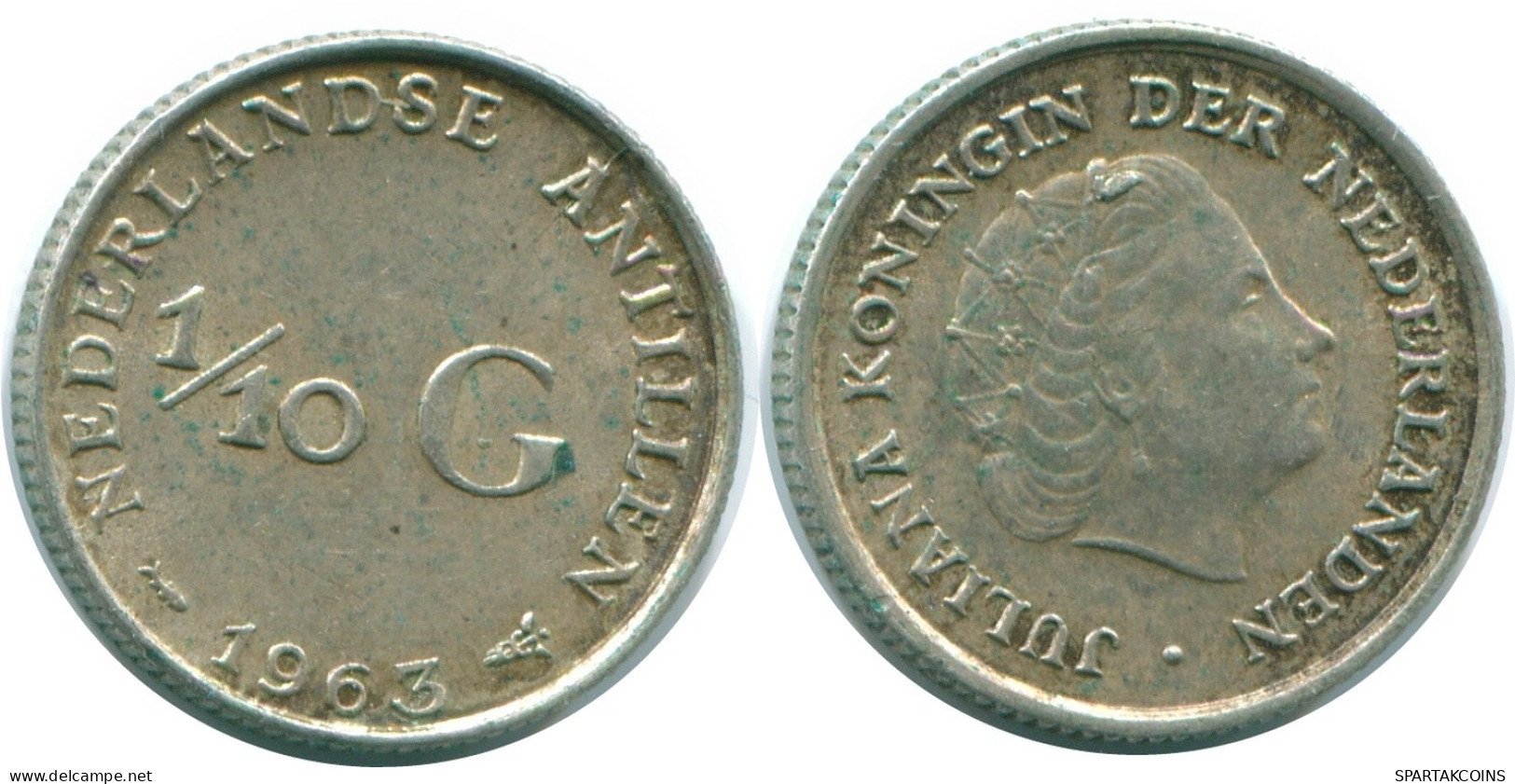 1/10 GULDEN 1963 NETHERLANDS ANTILLES SILVER Colonial Coin #NL12495.3.U.A - Netherlands Antilles