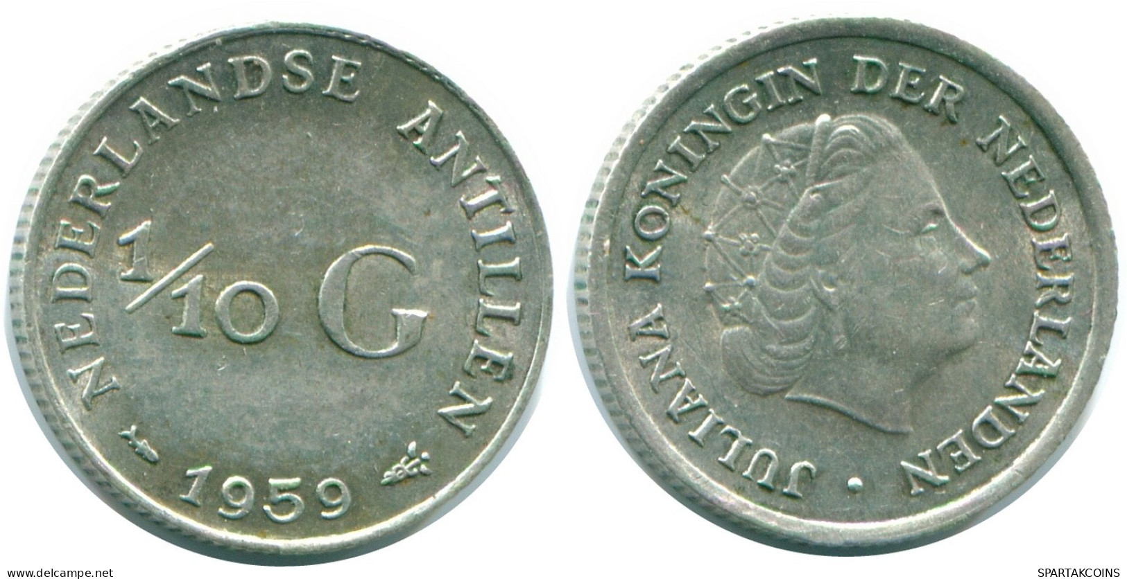 1/10 GULDEN 1959 NIEDERLÄNDISCHE ANTILLEN SILBER Koloniale Münze #NL12198.3.D.A - Nederlandse Antillen