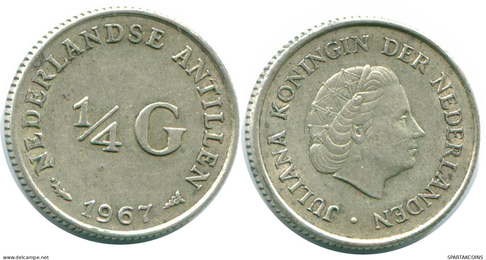 1/4 GULDEN 1967 ANTILLES NÉERLANDAISES ARGENT Colonial Pièce #NL11482.4.F.A - Netherlands Antilles