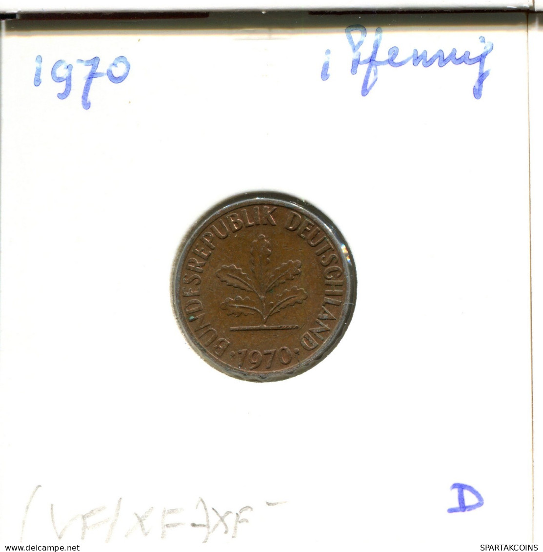 1 PFENNIG 1970 D WEST & UNIFIED GERMANY Coin #DB053.U.A - 1 Pfennig