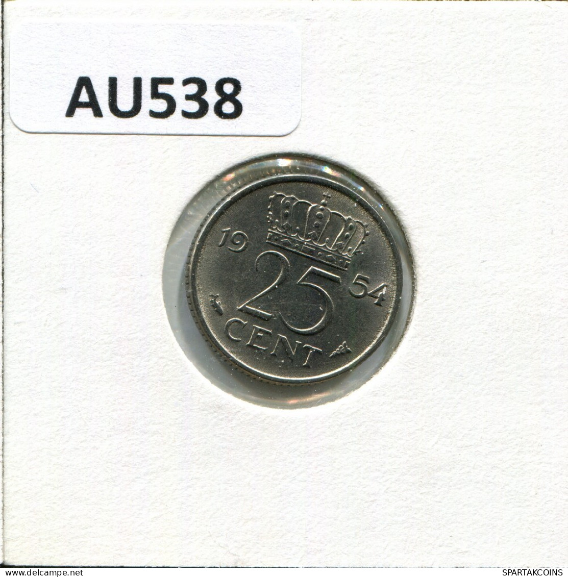 25 CENTS 1954 NEERLANDÉS NETHERLANDS Moneda #AU538.E.A - 1948-1980 : Juliana