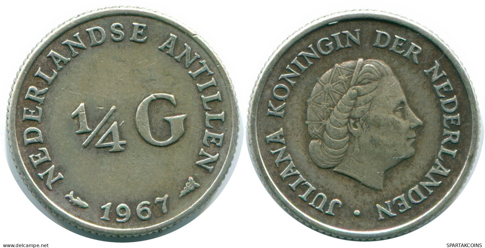 1/4 GULDEN 1967 ANTILLES NÉERLANDAISES ARGENT Colonial Pièce #NL11572.4.F.A - Netherlands Antilles