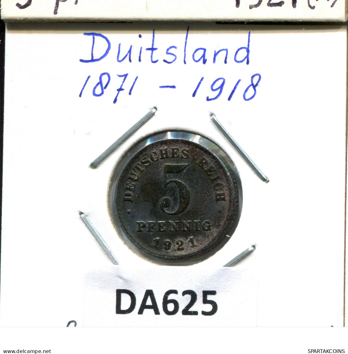 5 PFENNIG 1921 F GERMANY Coin #DA625.2.U.A - 5 Rentenpfennig & 5 Reichspfennig