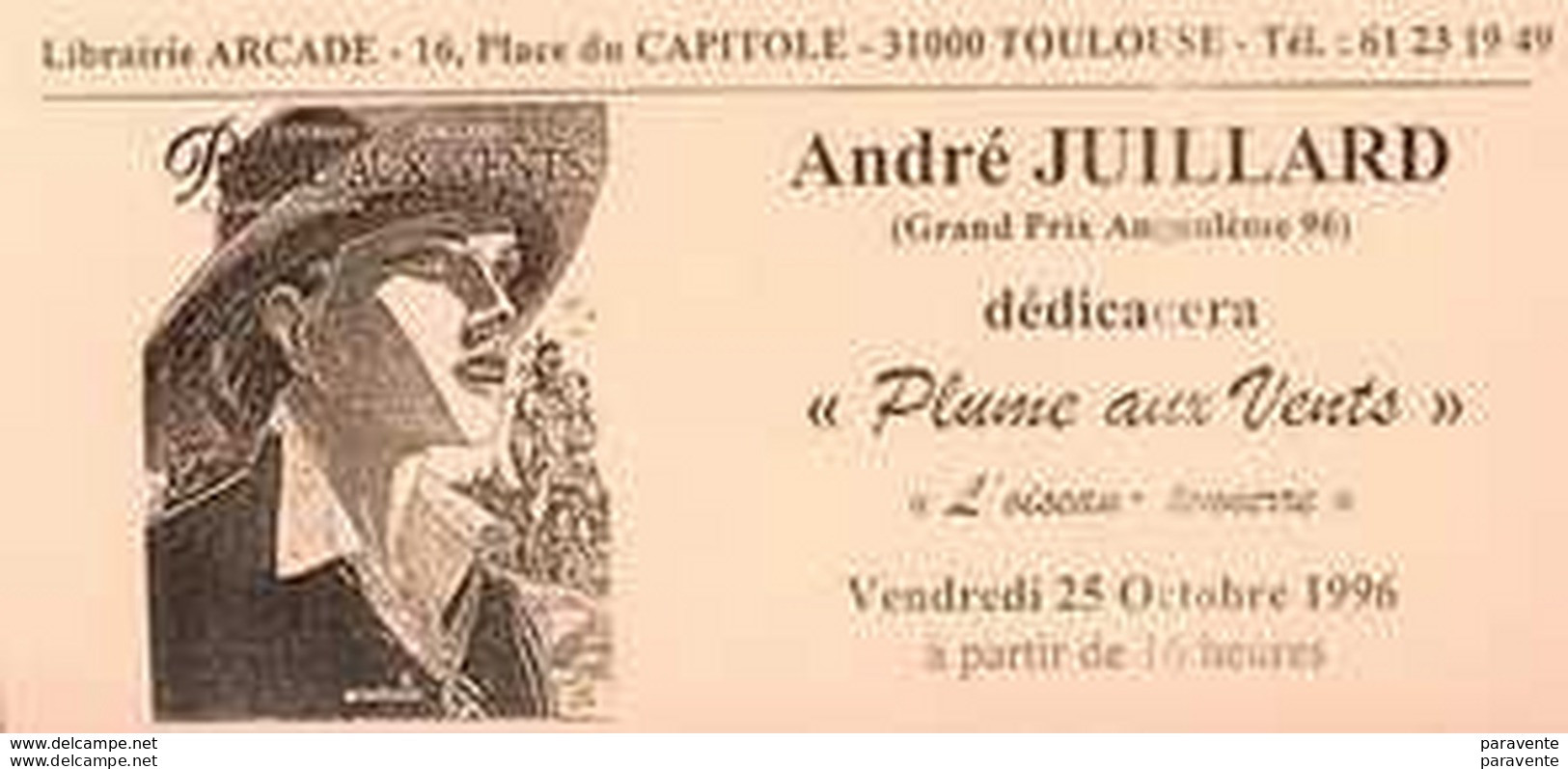 JUILLARD : Carte Dedicace 1996 Pour LIBRAIRIE ARCADE - Juillard