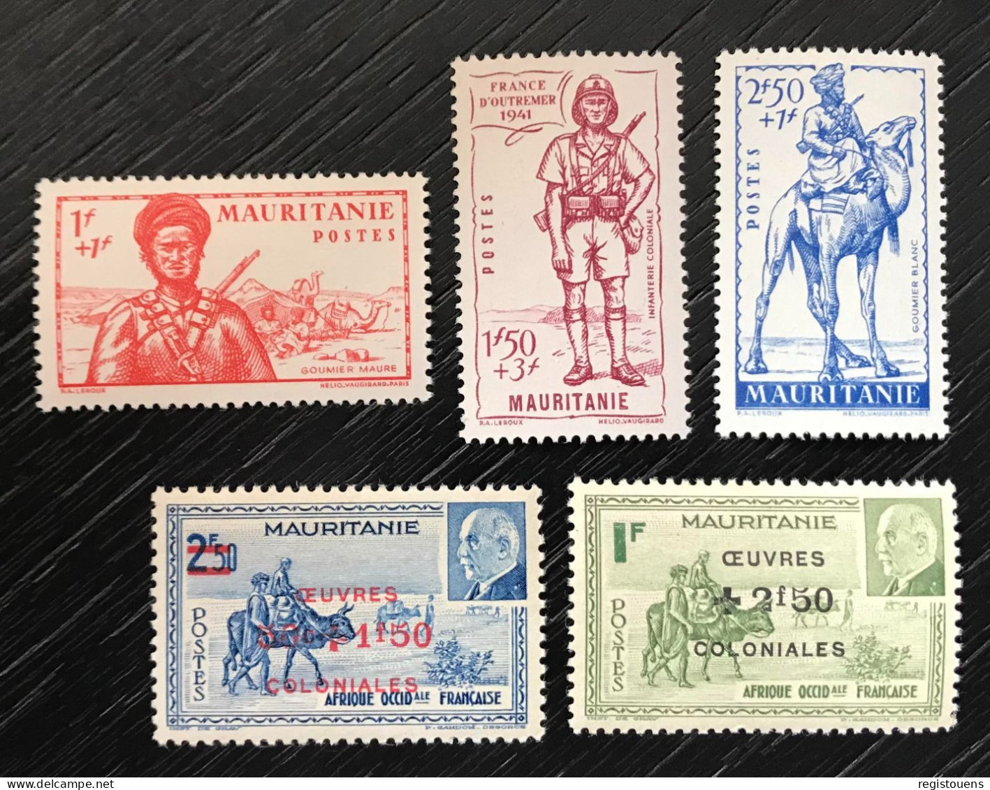 Lot De 5 Timbres Neufs* Aof Mauritanie 1941 - Unused Stamps