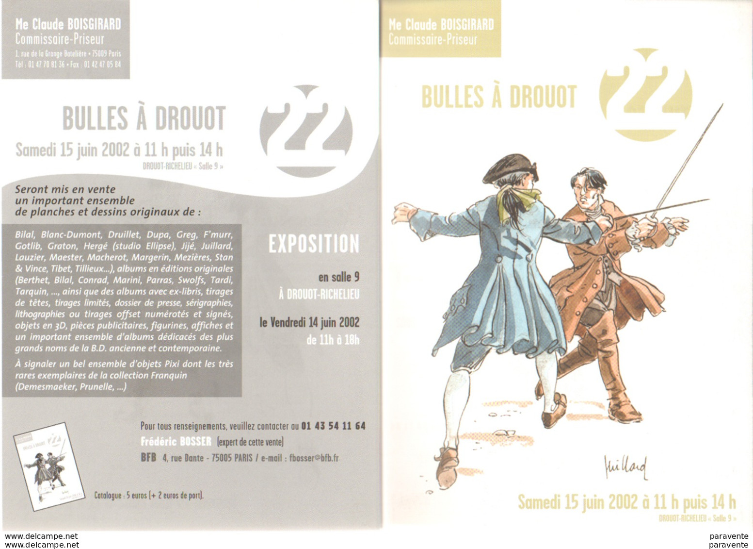 JUILLARD : Carte DUEL Pour BULLE A DROUOT 2002 - Juillard