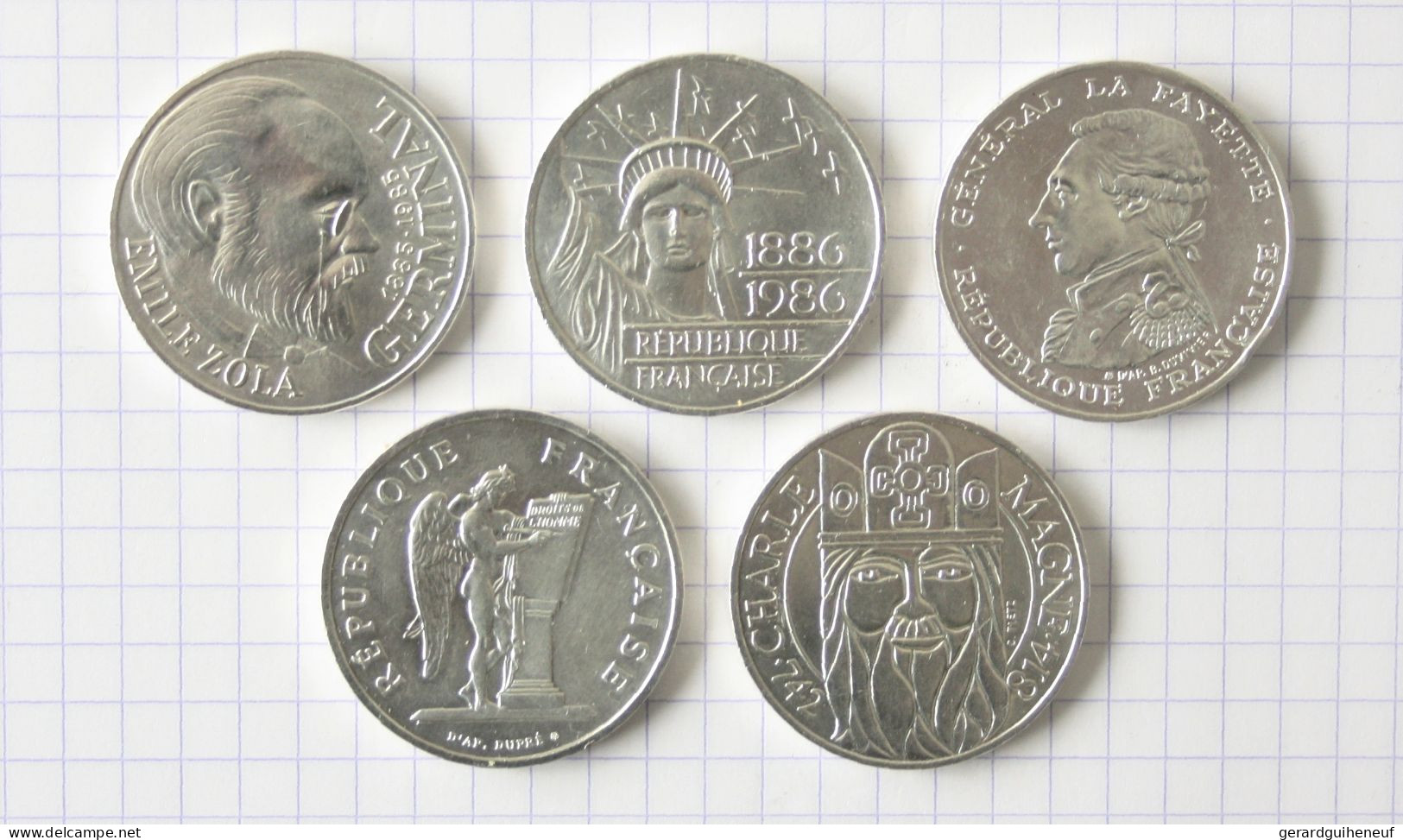 ARGENT : 5 Monnaies Françaises De 100 Francs SUP (de 1985 à 1990) - Mezclas - Monedas