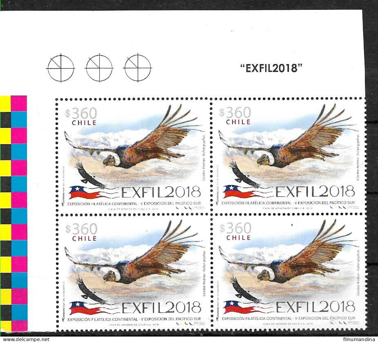 #2614 CHILE 2018 PHILATELIC EXPO BIRD MOUNTAINS YV 2138 BLOC OF 4 MNH - Chile