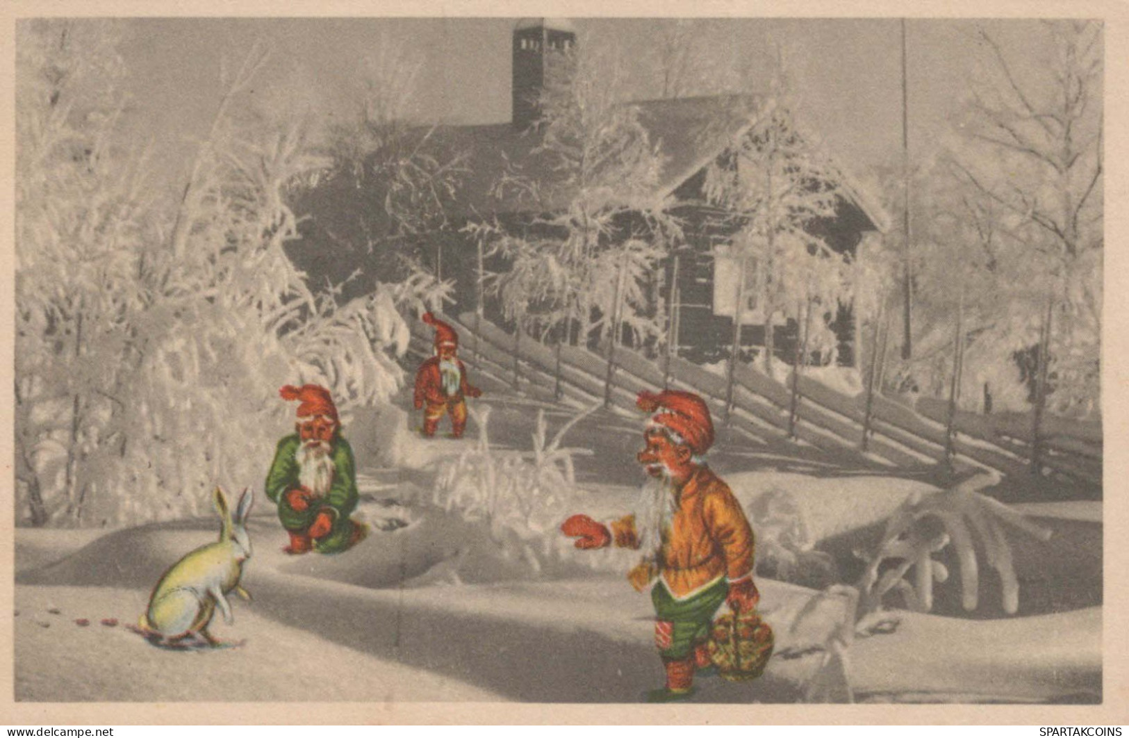 PÈRE NOËL Bonne Année Noël GNOME Vintage Carte Postale CPA #PKE024.A - Santa Claus