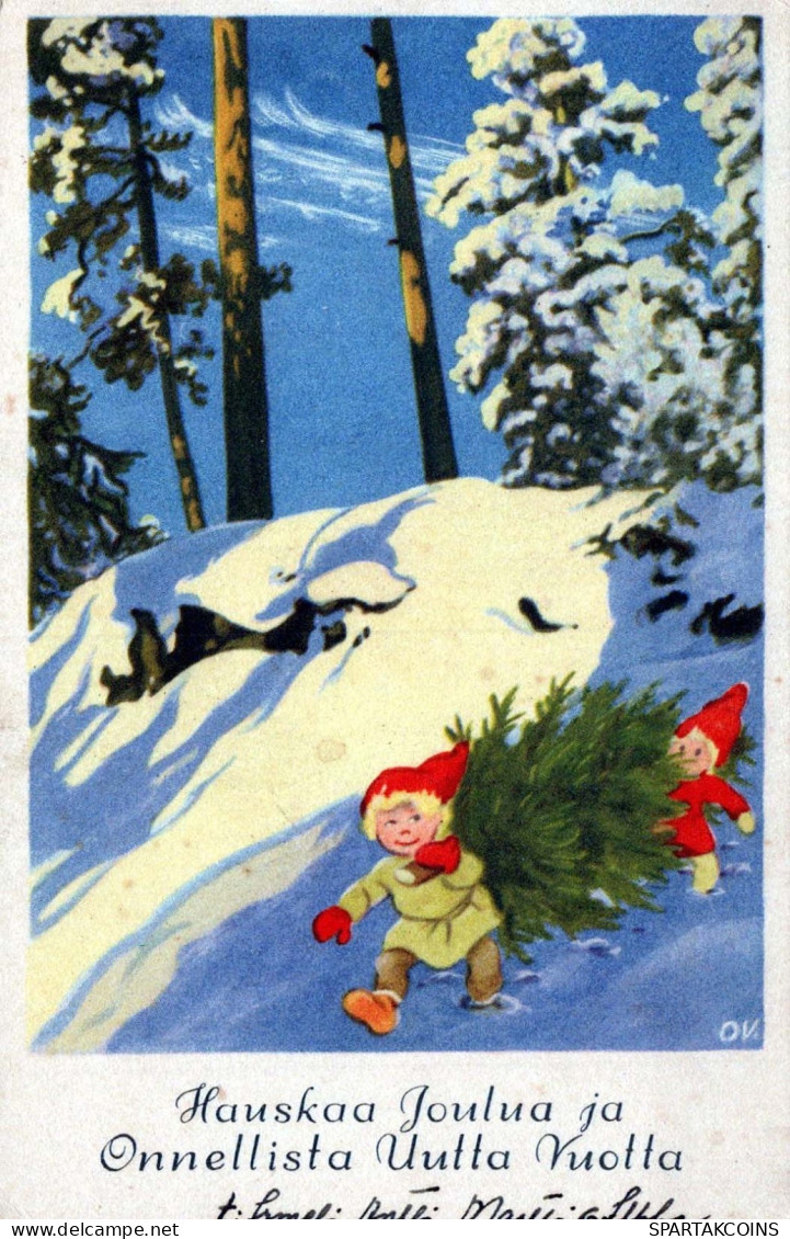 SANTA CLAUS Happy New Year Christmas GNOME Vintage Postcard CPSMPF #PKD270.A - Santa Claus