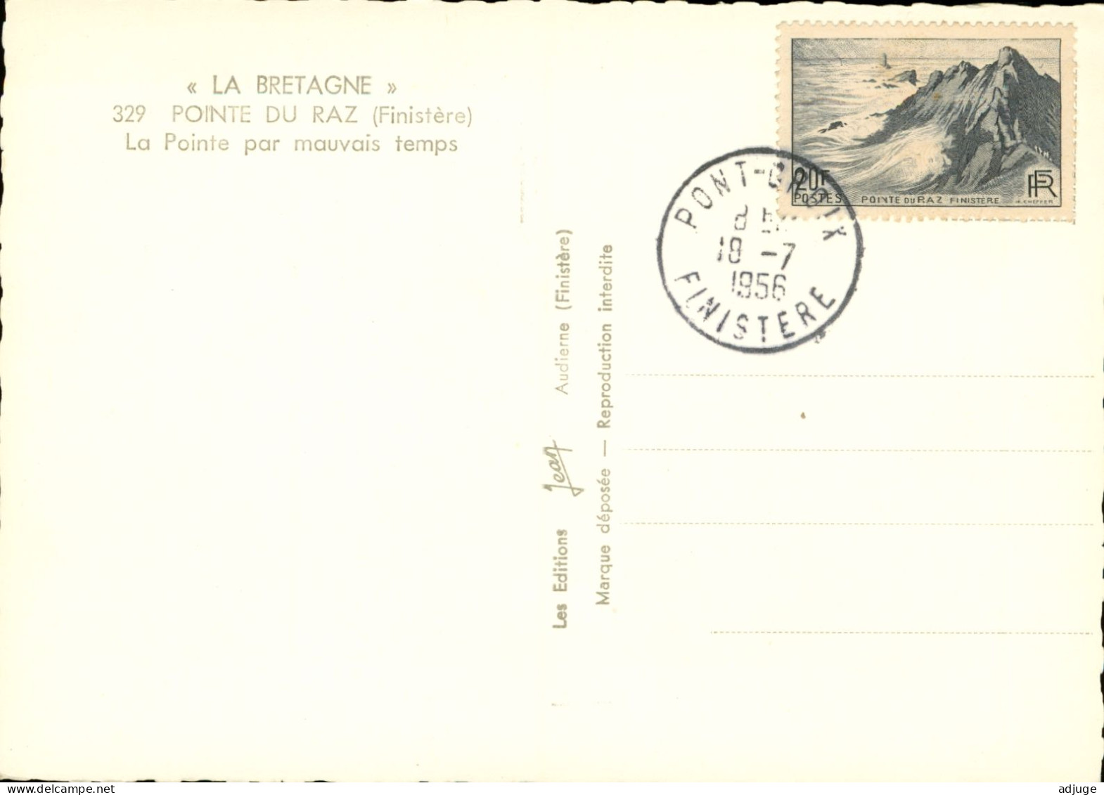 CPSM - 29- La POINTE DU RAZ Par Mauvais Temps - Oblitération Philatélique PONT-CROIX 1956**2 Scans - Pont-Croix