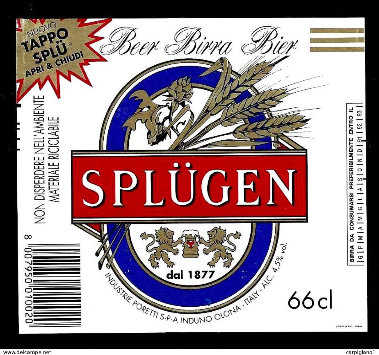 ITALIA ITALY - 1991 Etichetta Birra Beer Bière SPLUGEN - Birra