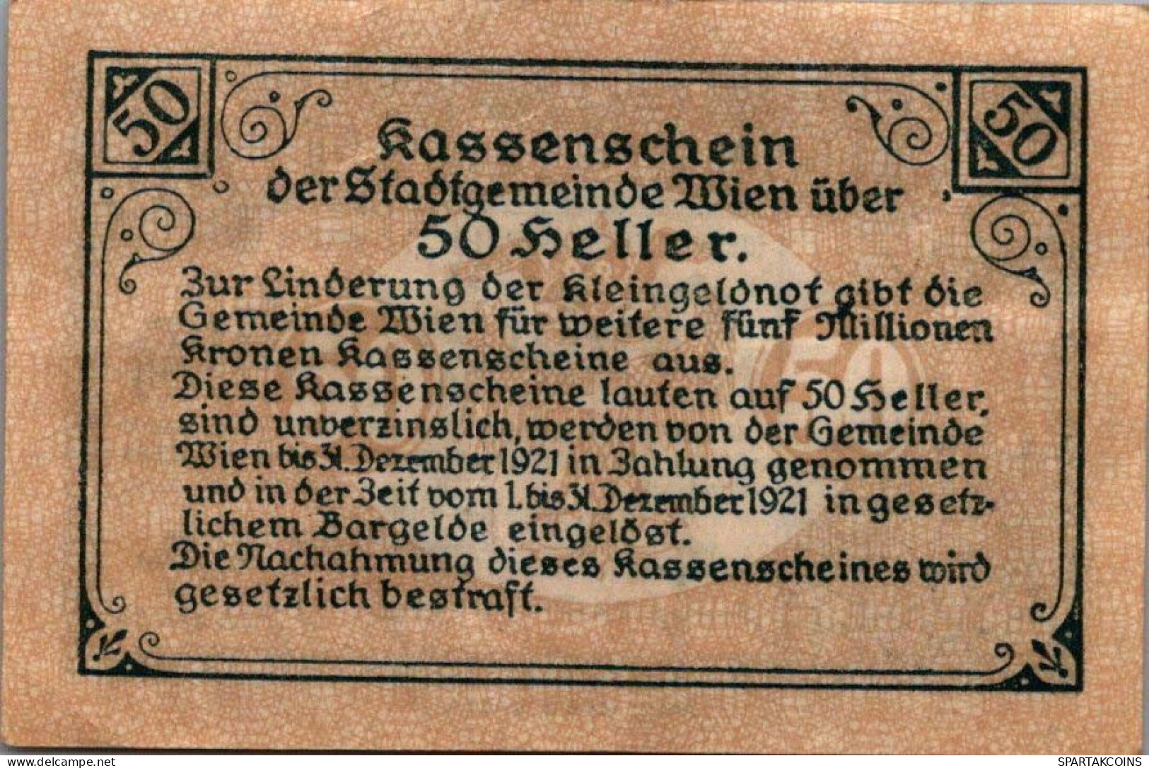 50 HELLER 1920 Stadt Wien UNC Österreich Notgeld Banknote #PJ194 - Lokale Ausgaben