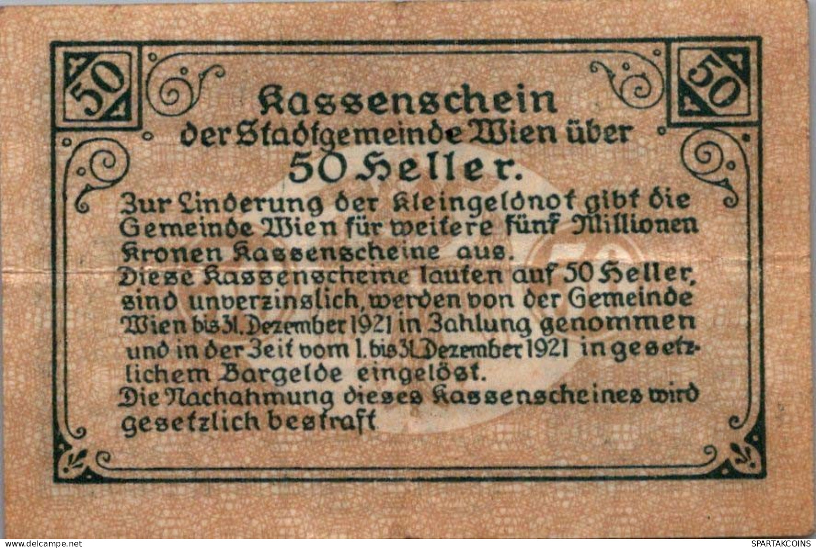 50 HELLER 1920 Stadt Wien UNC Österreich Notgeld Banknote #PJ192 - Lokale Ausgaben