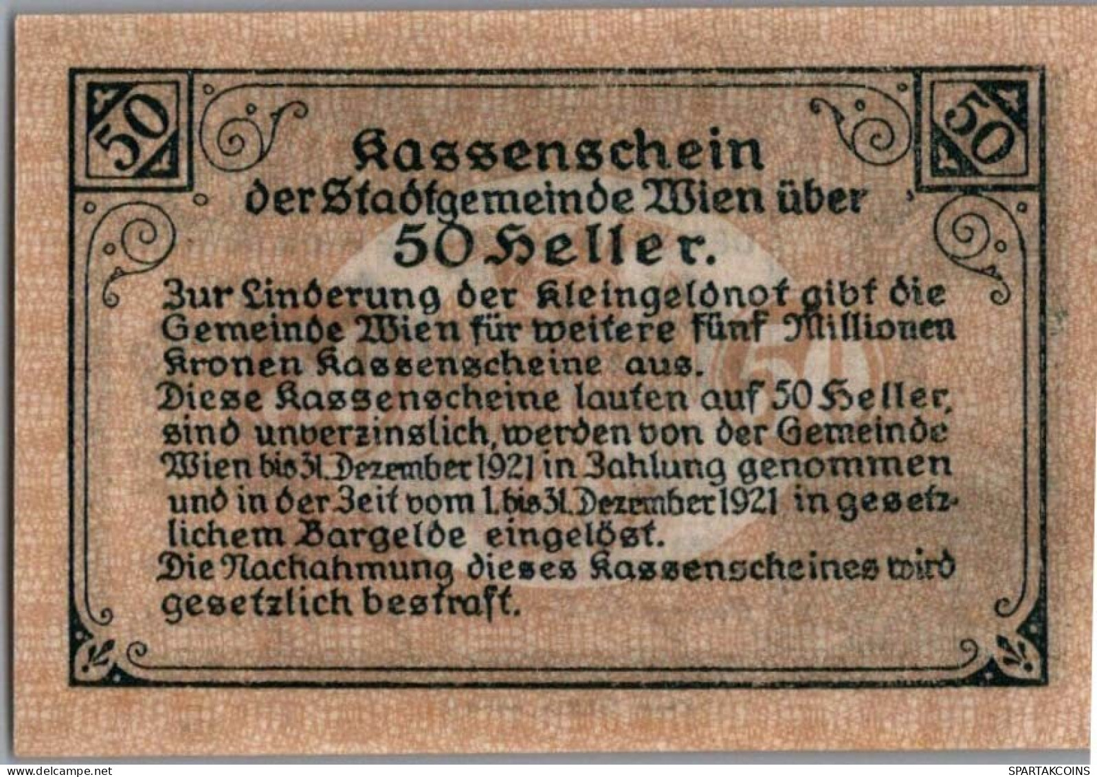 50 HELLER 1920 Stadt Wien UNC Österreich Notgeld Banknote #PH453 - Lokale Ausgaben