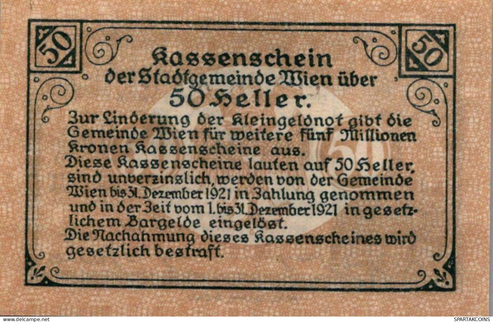 50 HELLER 1920 Stadt Wien Österreich Notgeld Banknote #PG040 - Lokale Ausgaben