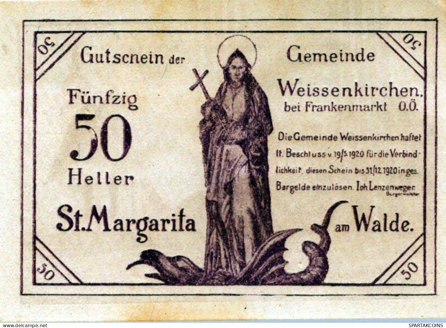 50 HELLER 1920 Stadt WEISSENKIRCHEN BEI FRANKENMARKT Oberösterreich Österreich Notgeld Papiergeld Banknote #PG744 - Lokale Ausgaben
