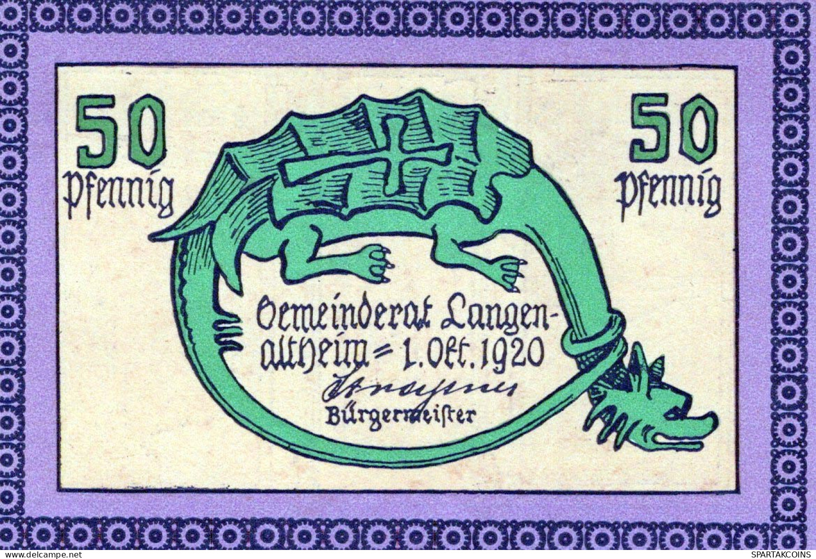 50 PFENNIG 1920 Stadt LANGENALTHEIM Bavaria UNC DEUTSCHLAND Notgeld #PB978 - [11] Emissions Locales