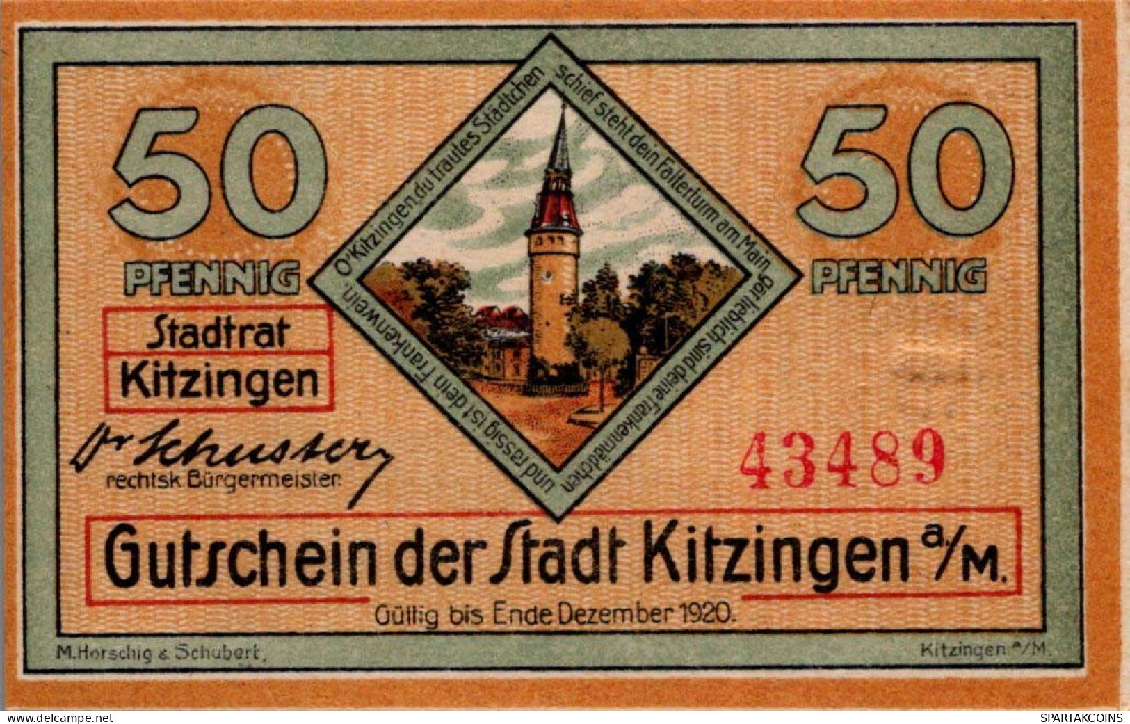 50 PFENNIG 1920 Stadt KITZINGEN Bavaria UNC DEUTSCHLAND Notgeld Banknote #PH581 - [11] Emissions Locales