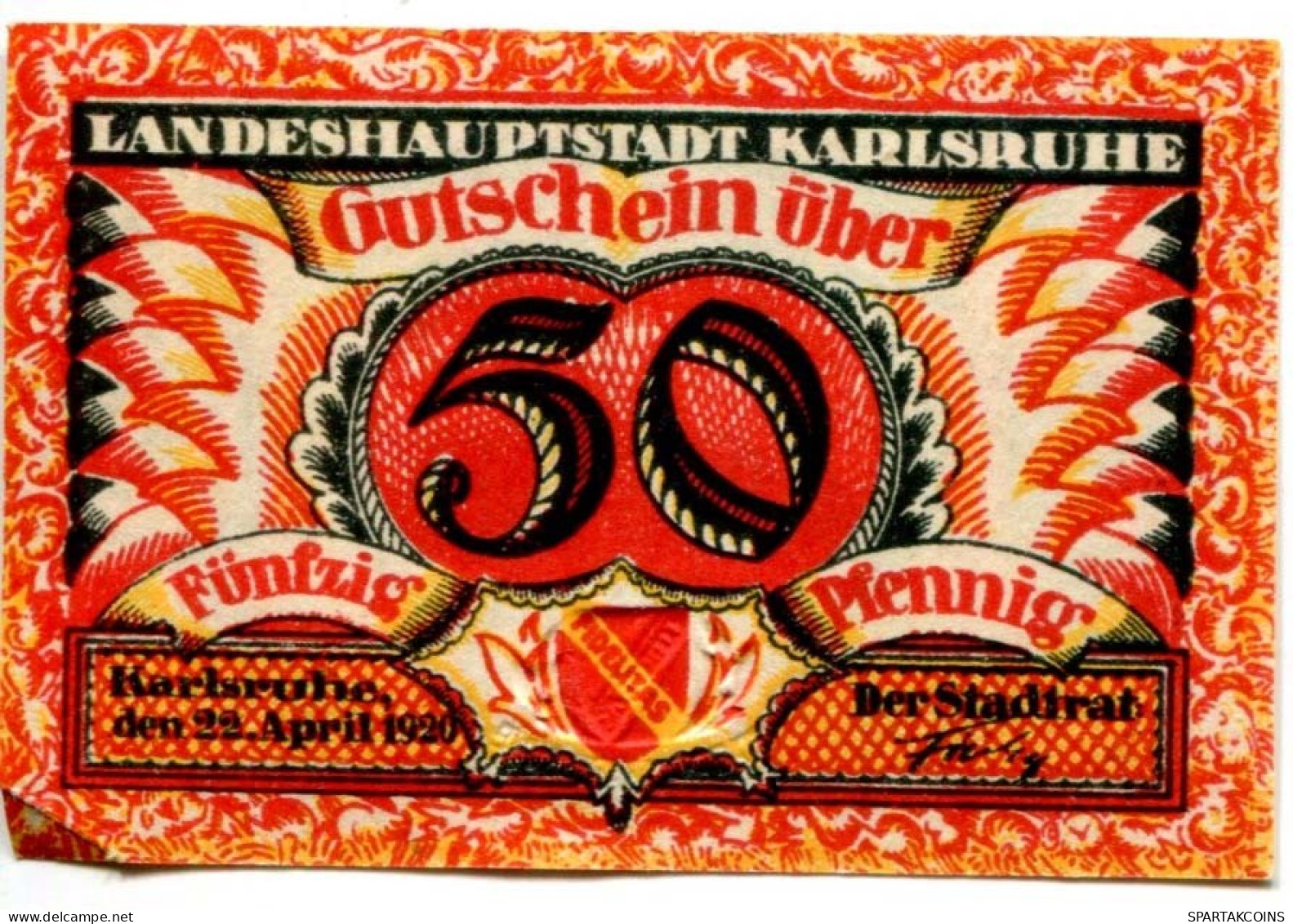 50 PFENNIG 1920 Stadt KARLSRUHE Baden DEUTSCHLAND Notgeld Papiergeld Banknote #PL663 - [11] Emissions Locales