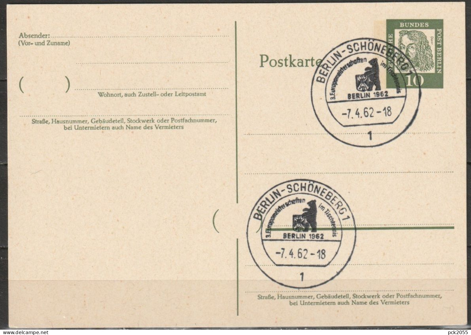 Berlin Ganzsache 1961 Mi.-Nr. P 51 Sonderstempel BERLIN-SCHÖNEBERG 7.4.62  ( PK 223 ) - Cartoline - Usati